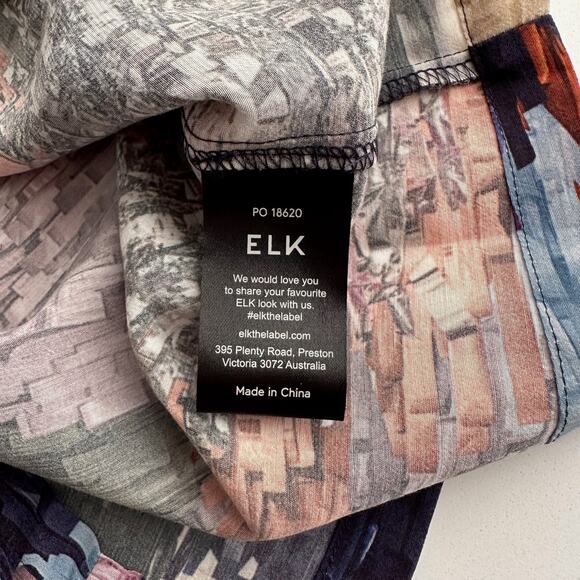 ELK NWT Arden Short Sleeve Belted Impressionist Print Midi Shift Dress sz 4 - Picture 10 of 15